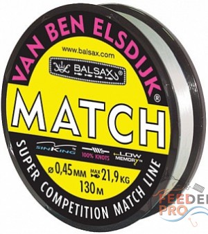Леска BALSAX &quot;Van Ben Elsdijk&quot;Match&quot; 130м 0,45 (21,9кг) Леска BALSAX "Van Ben Elsdijk"Match" 130м 0,45 (21,9кг)